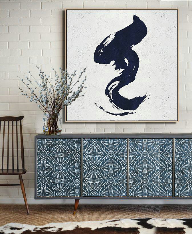 Original Painting Hand Made Large Abstract Art,Hand Painted Navy Minimalist Painting On Canvas,Hand-Painted Canvas Art